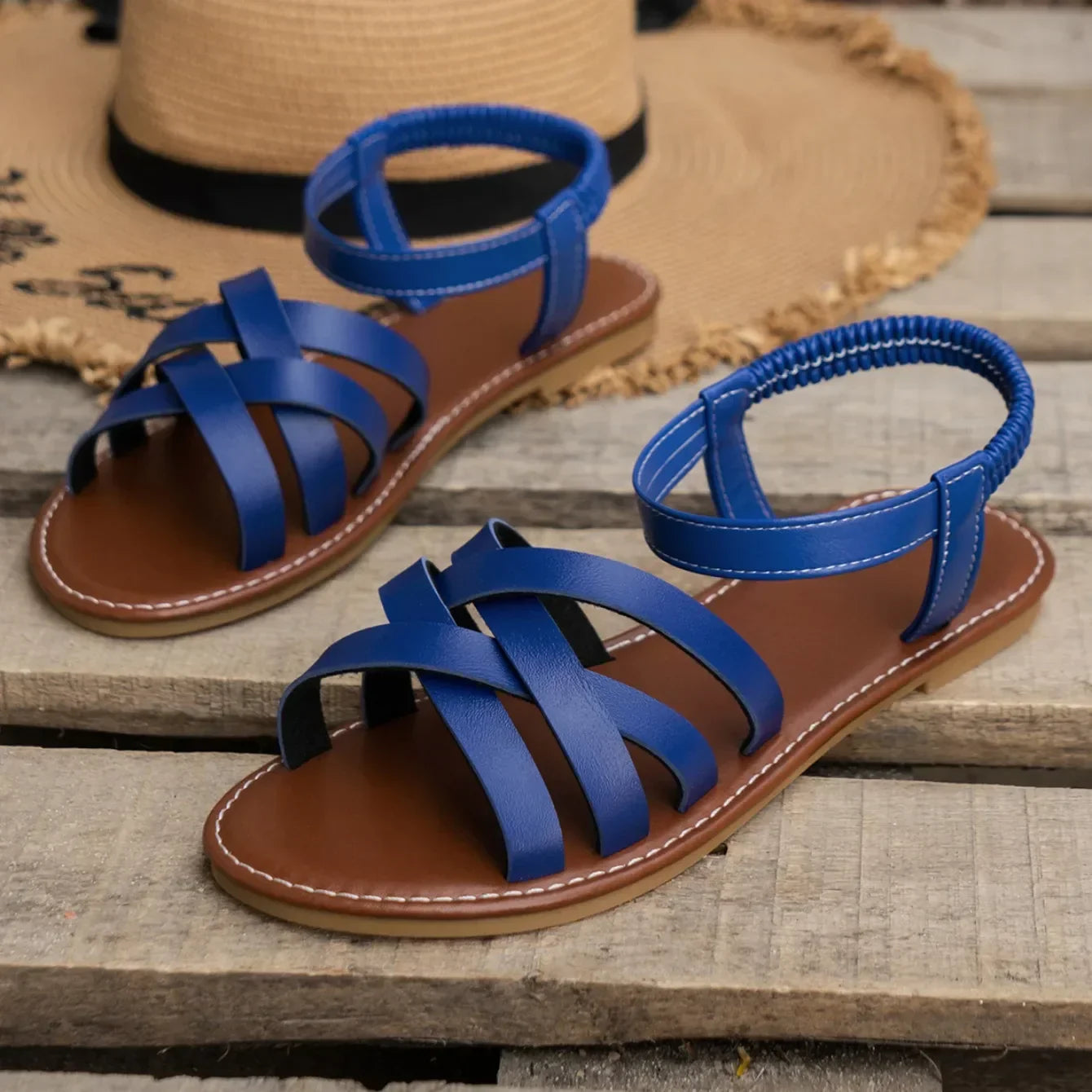 Sandalen Flach Riemchen Gepolstert Rutschfest