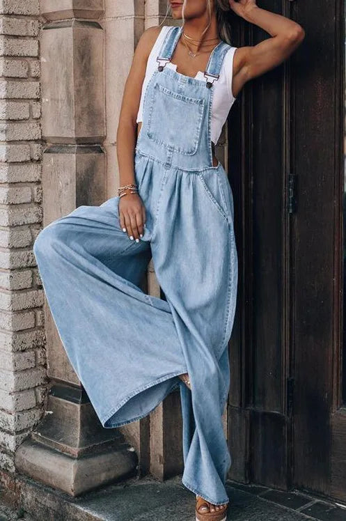 Damen Boho Oversize Denim Latzhose