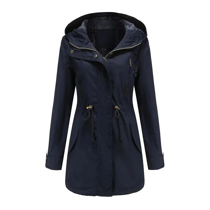 Damen Baumwoll Kapuzen Trenchcoat