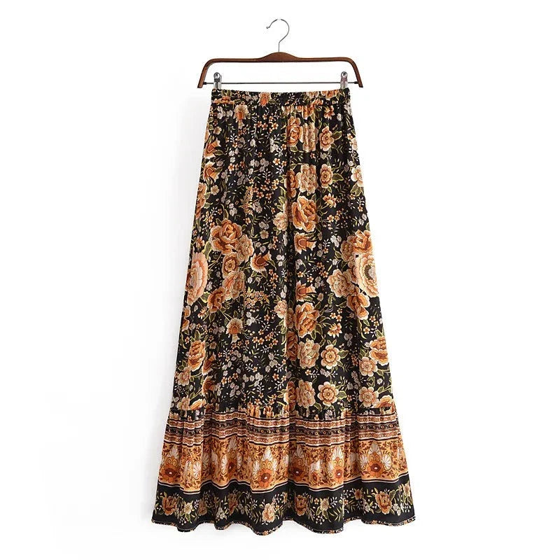 Damen Bohemian Blumen Print Maxi Rock