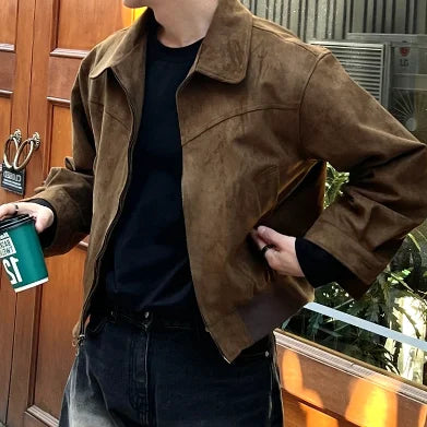 Fudus | Retro Suede Jacke Mit Kragen Für Herren