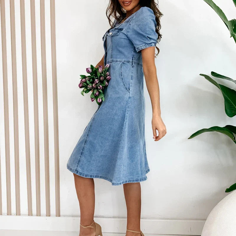 Damen Bequemes Schickes Denim Kleid