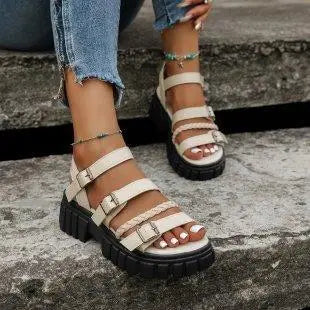 Damen Elegante Urban Sandalen In Cremefarben
