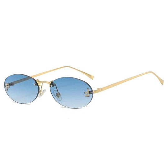Damen Ovale Sonnenbrille Goldene Akzente Subtile Steine