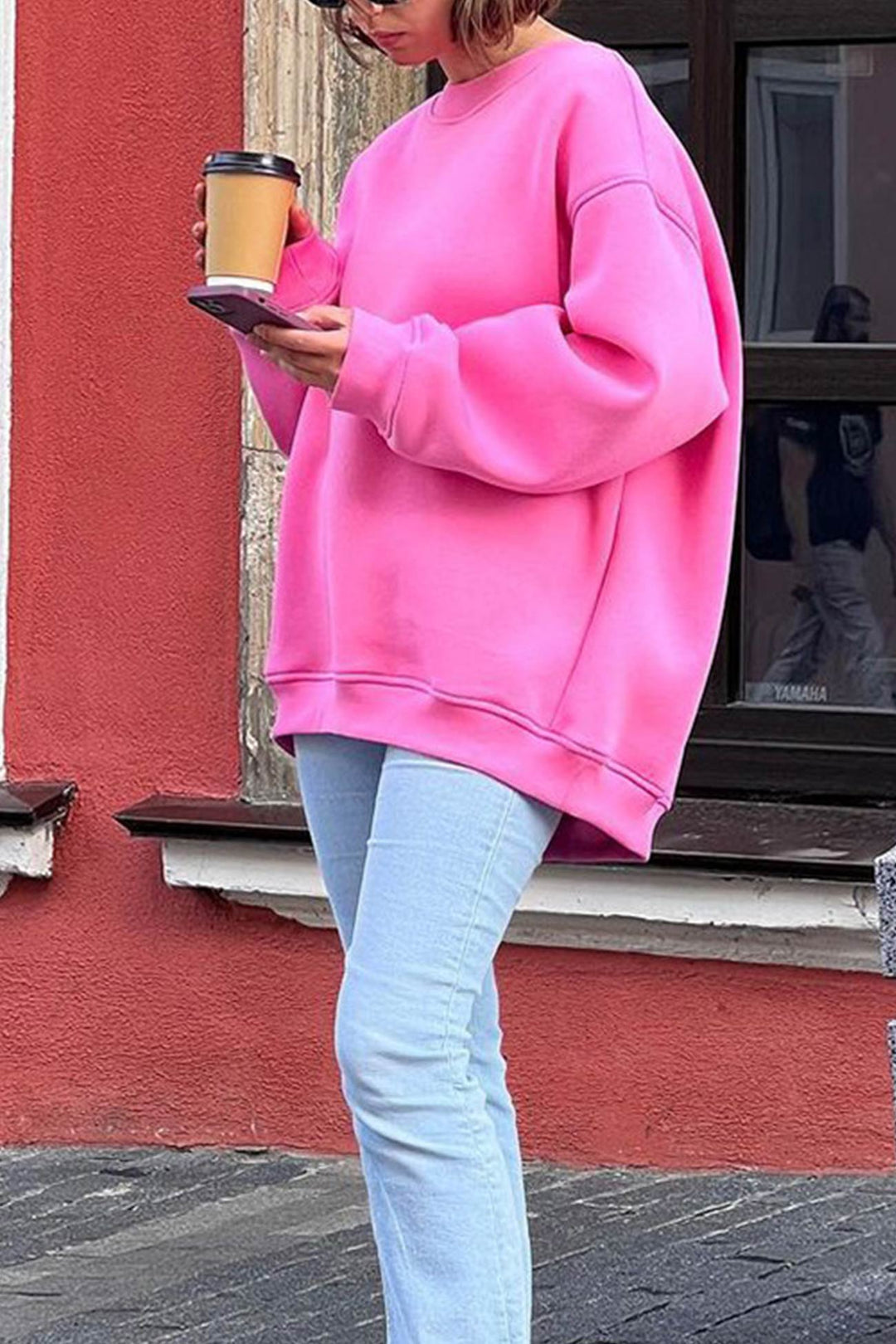 Damen Sweatshirt Mit Rundhalsausschnitt Oversized Einfarbig