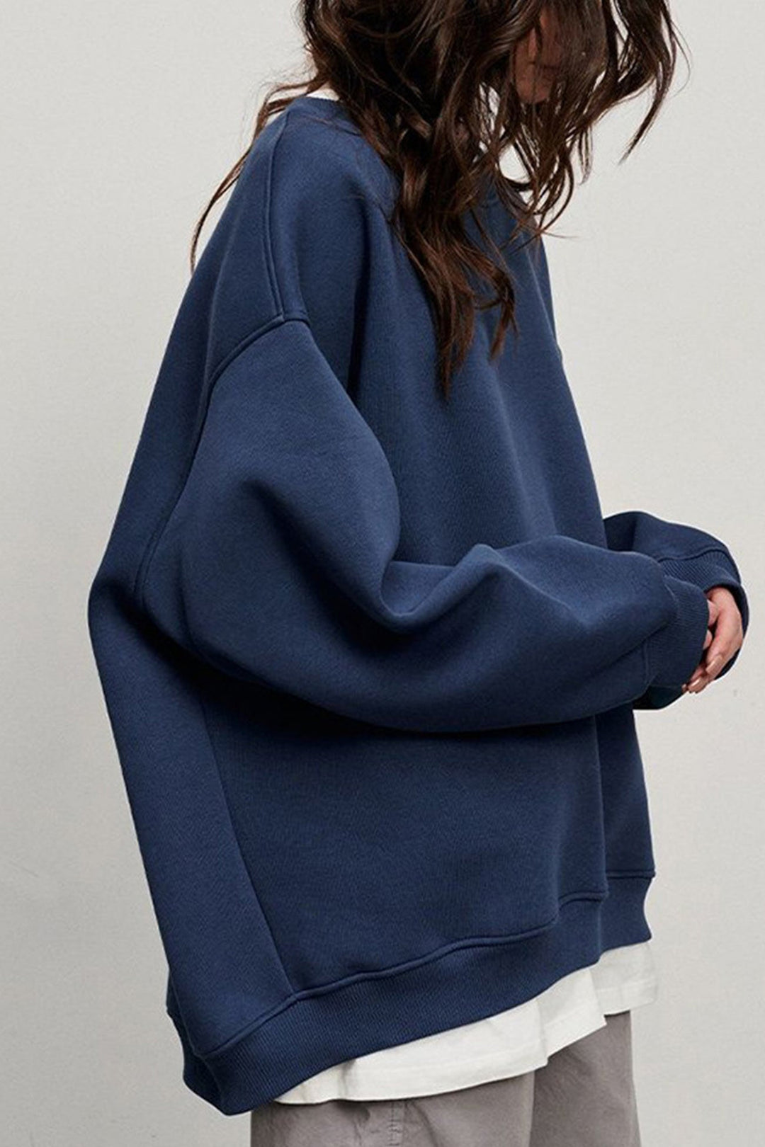 Damen Sweatshirt Mit Rundhalsausschnitt Oversized Einfarbig
