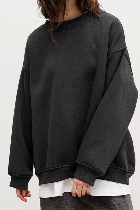 Damen Sweatshirt Mit Rundhalsausschnitt Oversized Einfarbig