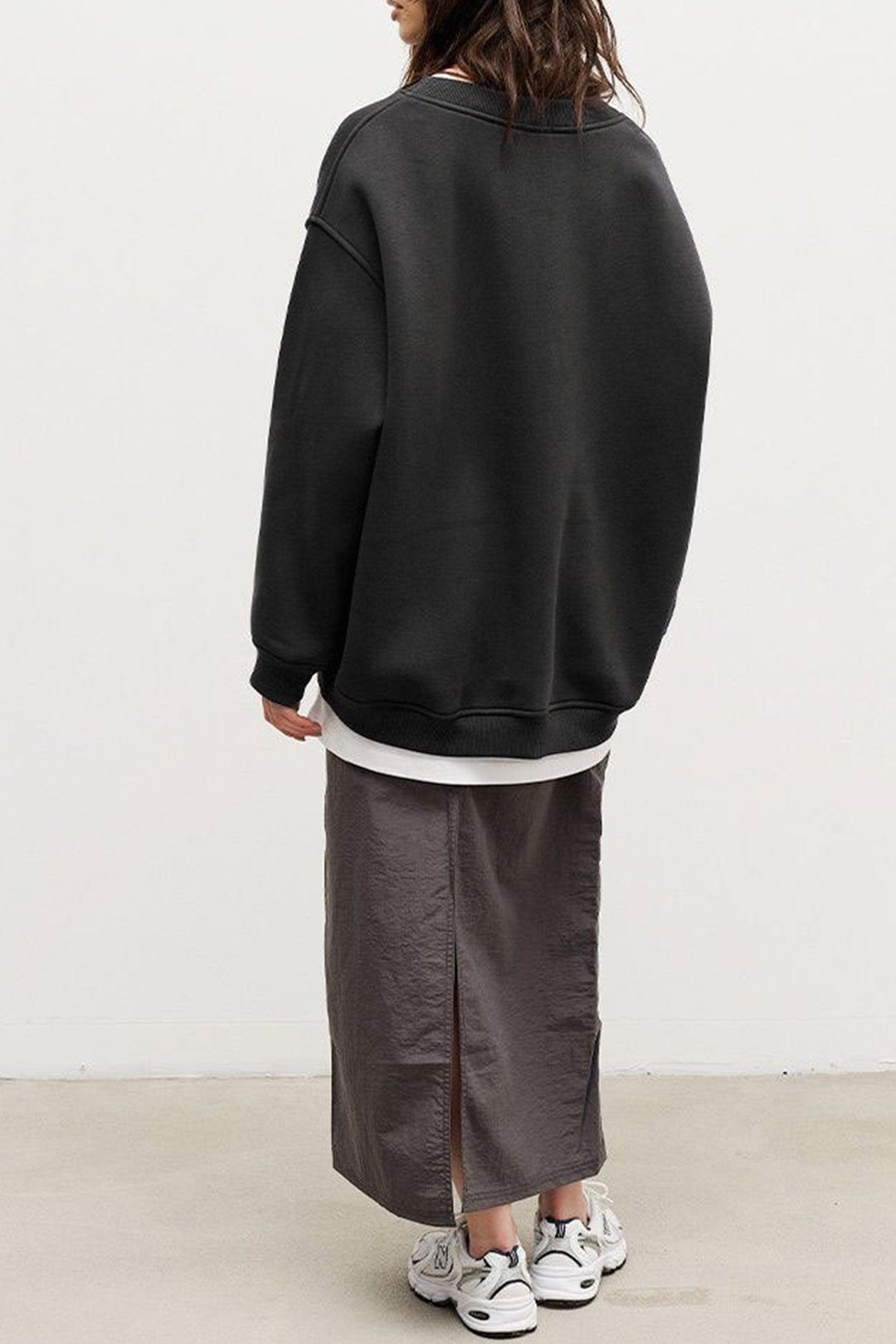 Damen Sweatshirt Mit Rundhalsausschnitt Oversized Einfarbig