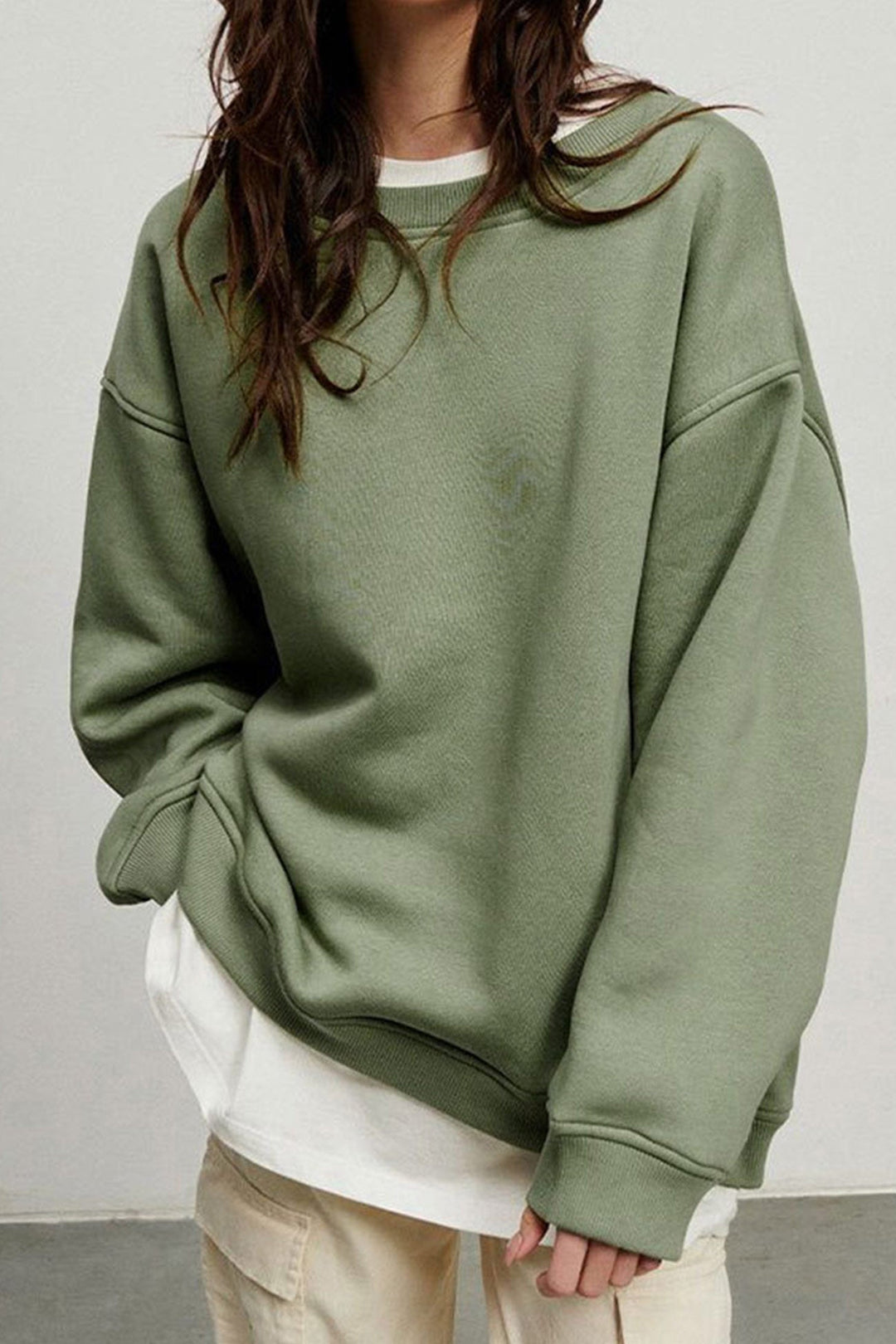 Damen Sweatshirt Mit Rundhalsausschnitt Oversized Einfarbig