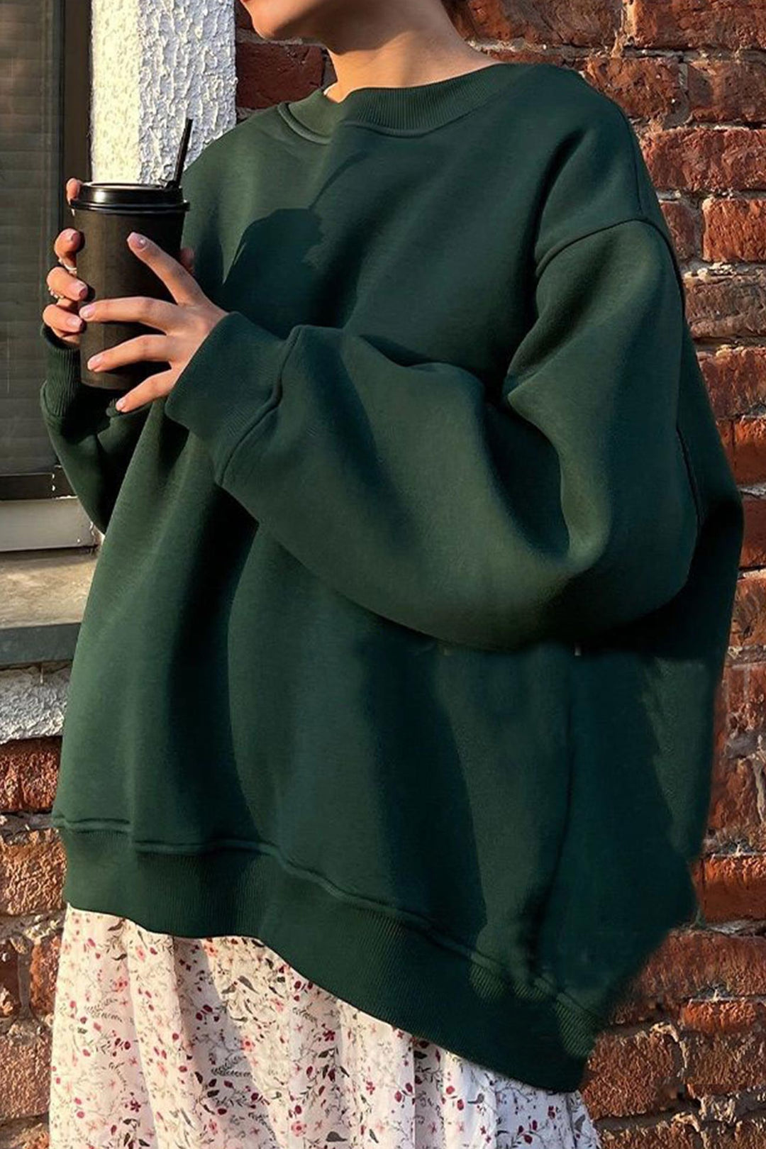 Damen Sweatshirt Mit Rundhalsausschnitt Oversized Einfarbig