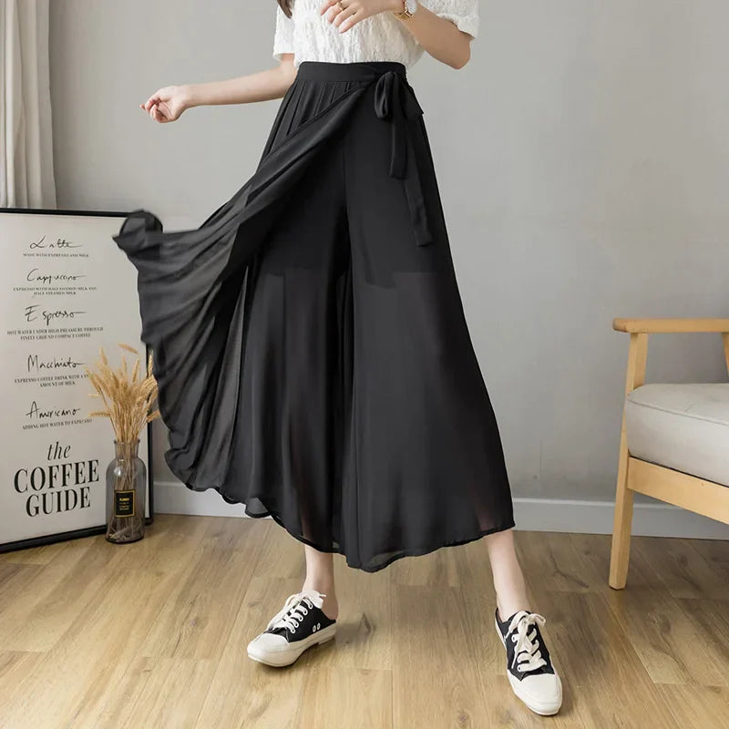 Plissierte Chiffon-Hose mit weitem Bein&nbsp;