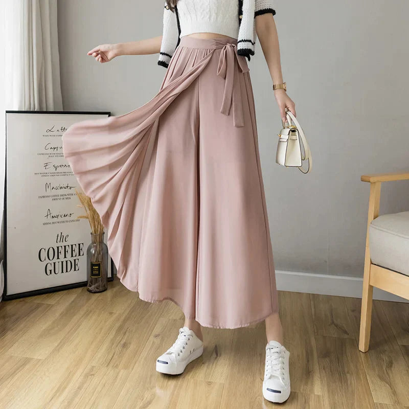 Plissierte Chiffon-Hose mit weitem Bein&nbsp;