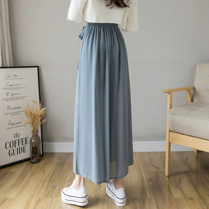 Plissierte Chiffon-Hose mit weitem Bein&nbsp;