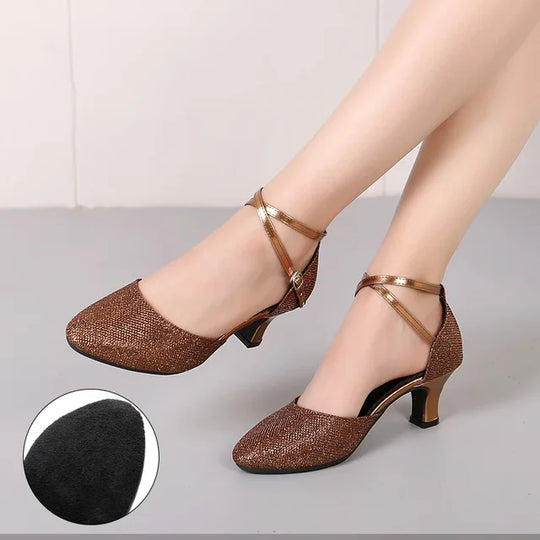 Fudus Damen Glitzer Sandalen - Elegante 3,5 cm Absatzschuhe