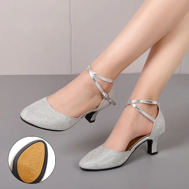 Fudus Damen Glitzer Sandalen - Elegante 3,5 cm Absatzschuhe