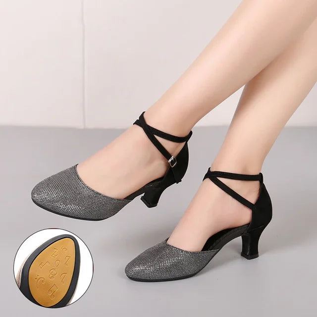 Fudus Damen Glitzer Sandalen - Elegante 3,5 cm Absatzschuhe