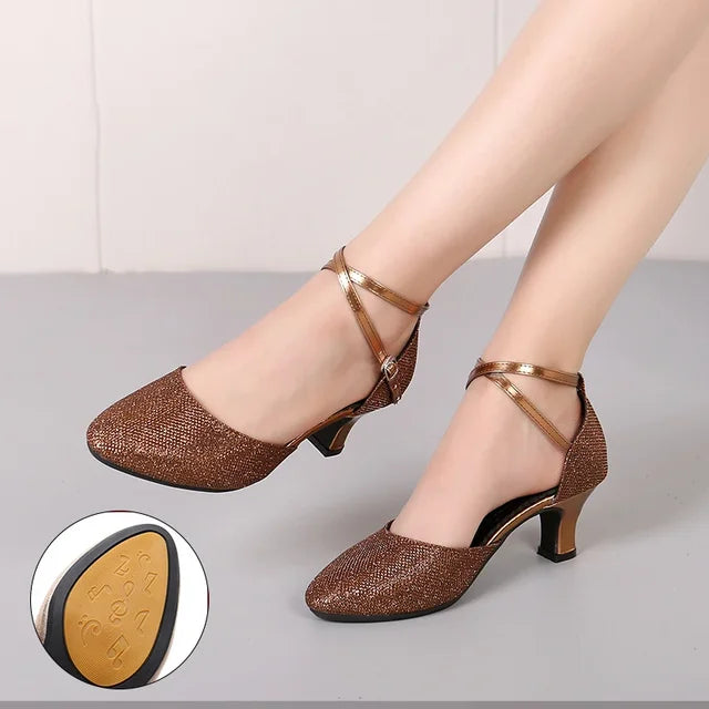 Fudus Damen Glitzer Sandalen - Elegante 3,5 cm Absatzschuhe