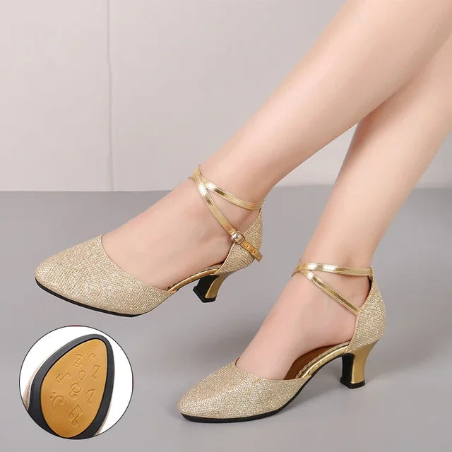 Fudus Damen Glitzer Sandalen - Elegante 3,5 cm Absatzschuhe