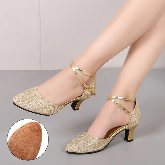 Fudus Damen Glitzer Sandalen - Elegante 3,5 cm Absatzschuhe