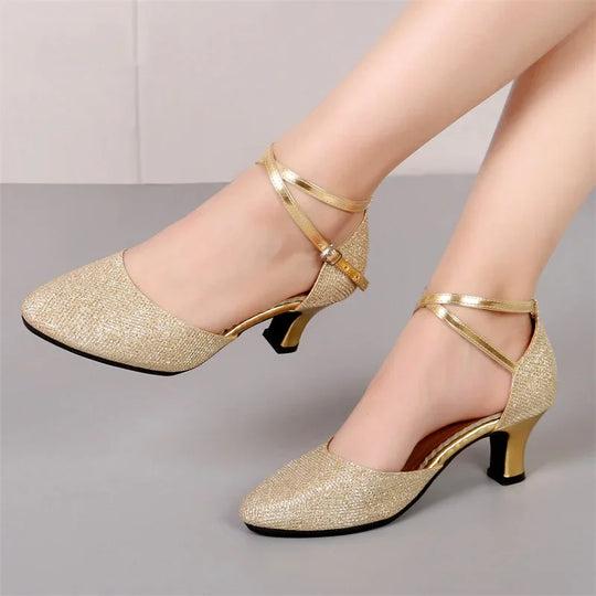 Fudus Damen Glitzer Sandalen - Elegante 3,5 cm Absatzschuhe