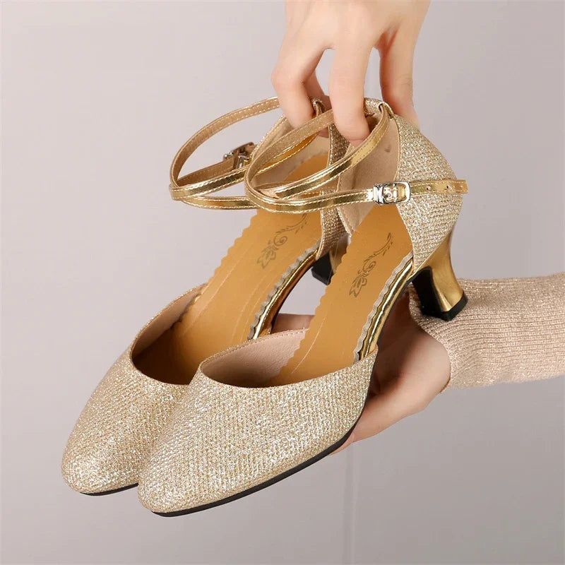 Fudus Damen Glitzer Sandalen - Elegante 3,5 cm Absatzschuhe