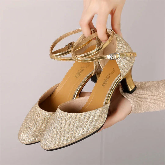 Fudus Damen Glitzer Sandalen - Elegante 3,5 cm Absatzschuhe