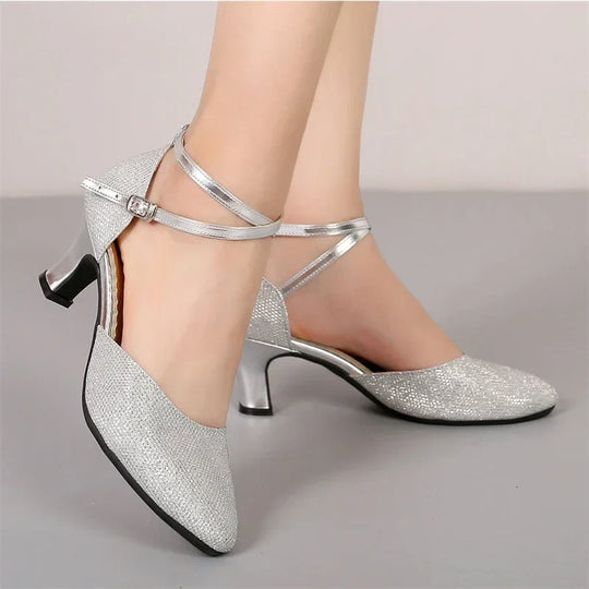 Fudus Damen Glitzer Sandalen - Elegante 3,5 cm Absatzschuhe