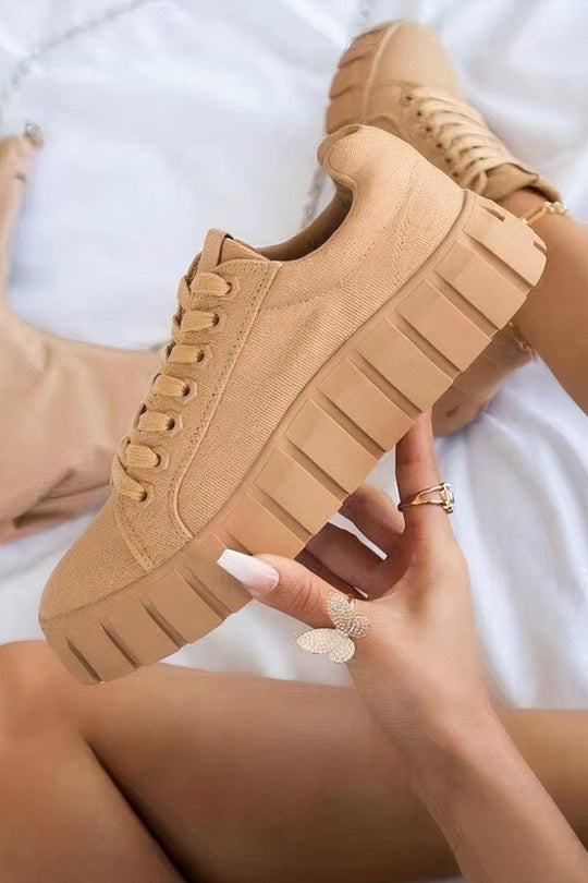 Damen Chunky Flache Sneakers Canvas Plateau Freizeitschuhe