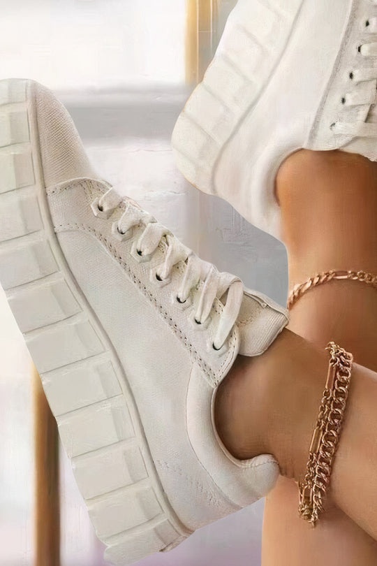 Damen Chunky Flache Sneakers Canvas Plateau Freizeitschuhe