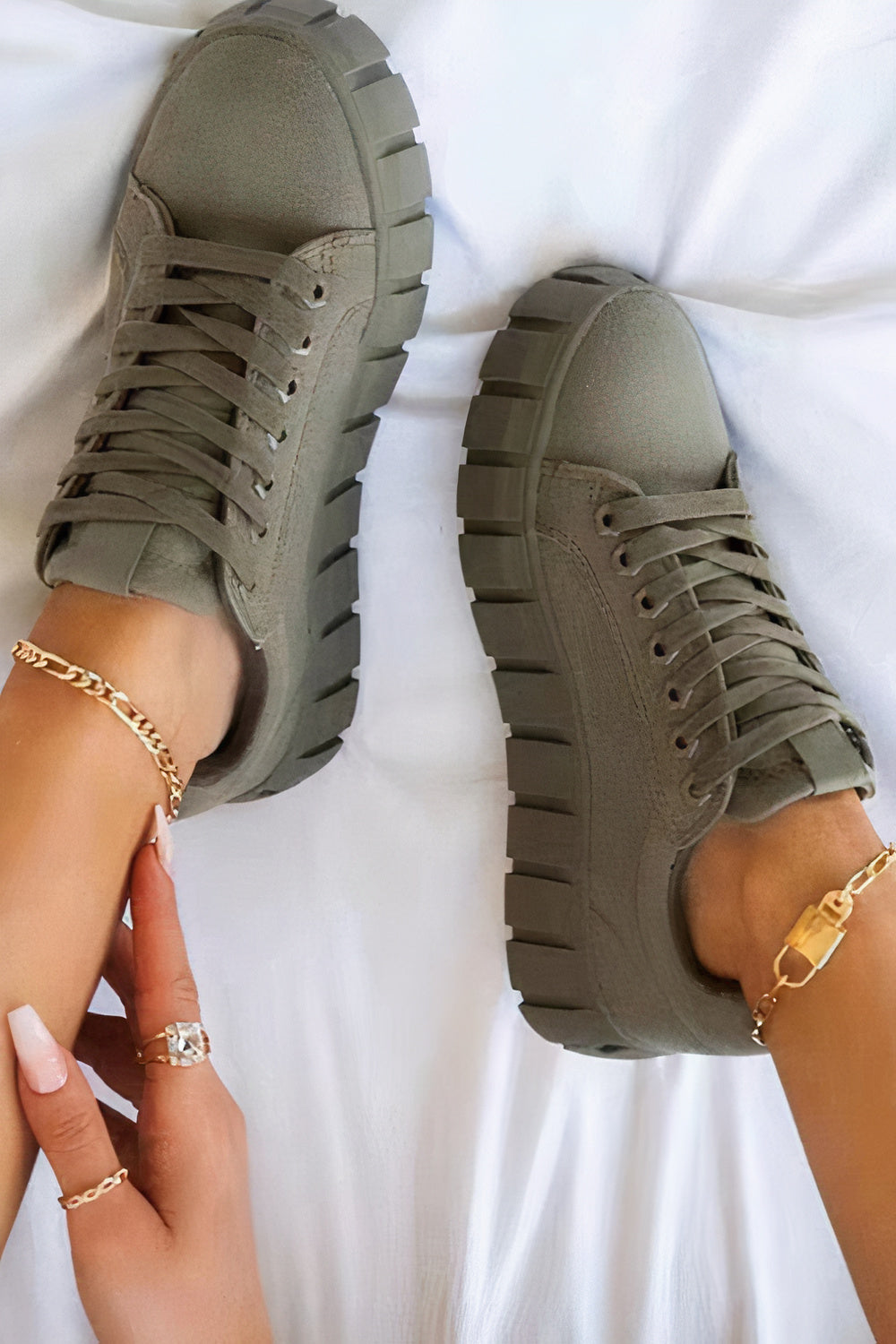 Fudus Damen Chunky Flache Sneakers - Canvas Plateau Freizeitschuhe