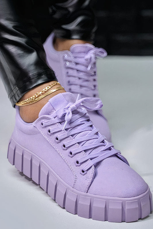 Fudus Damen Chunky Flache Sneakers - Canvas Plateau Freizeitschuhe