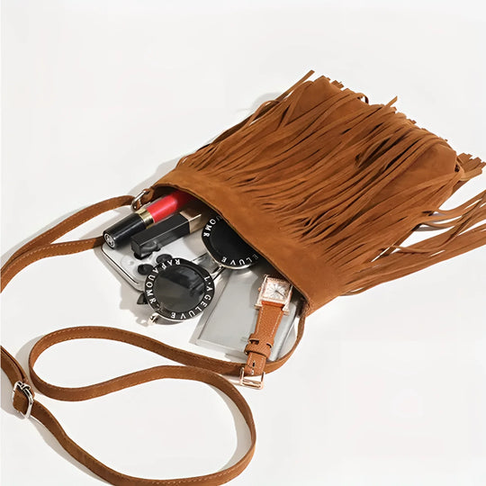 Damen Wildleder Fransen Umhängetasche Braun Für Festival