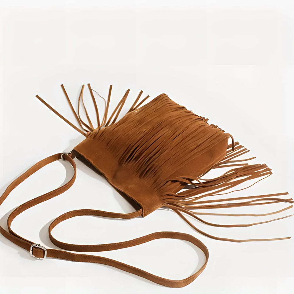 Damen Wildleder Fransen Umhängetasche Braun Für Festival