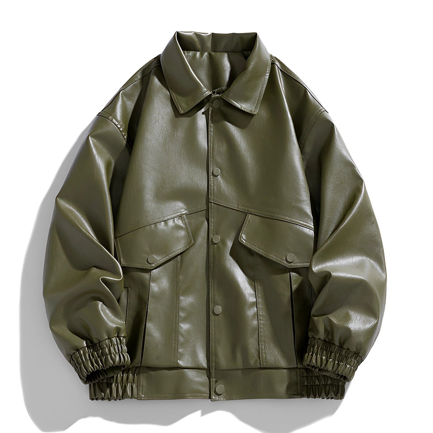 Herren Kunstleder Bomberjacke Rippbündchen