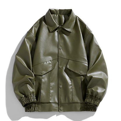 Herren Kunstleder Bomberjacke Rippbündchen