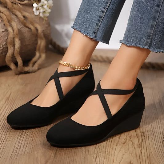 Fudus-Cross Strap Brown Suede Wedge Flats | Women's Casual Shoes