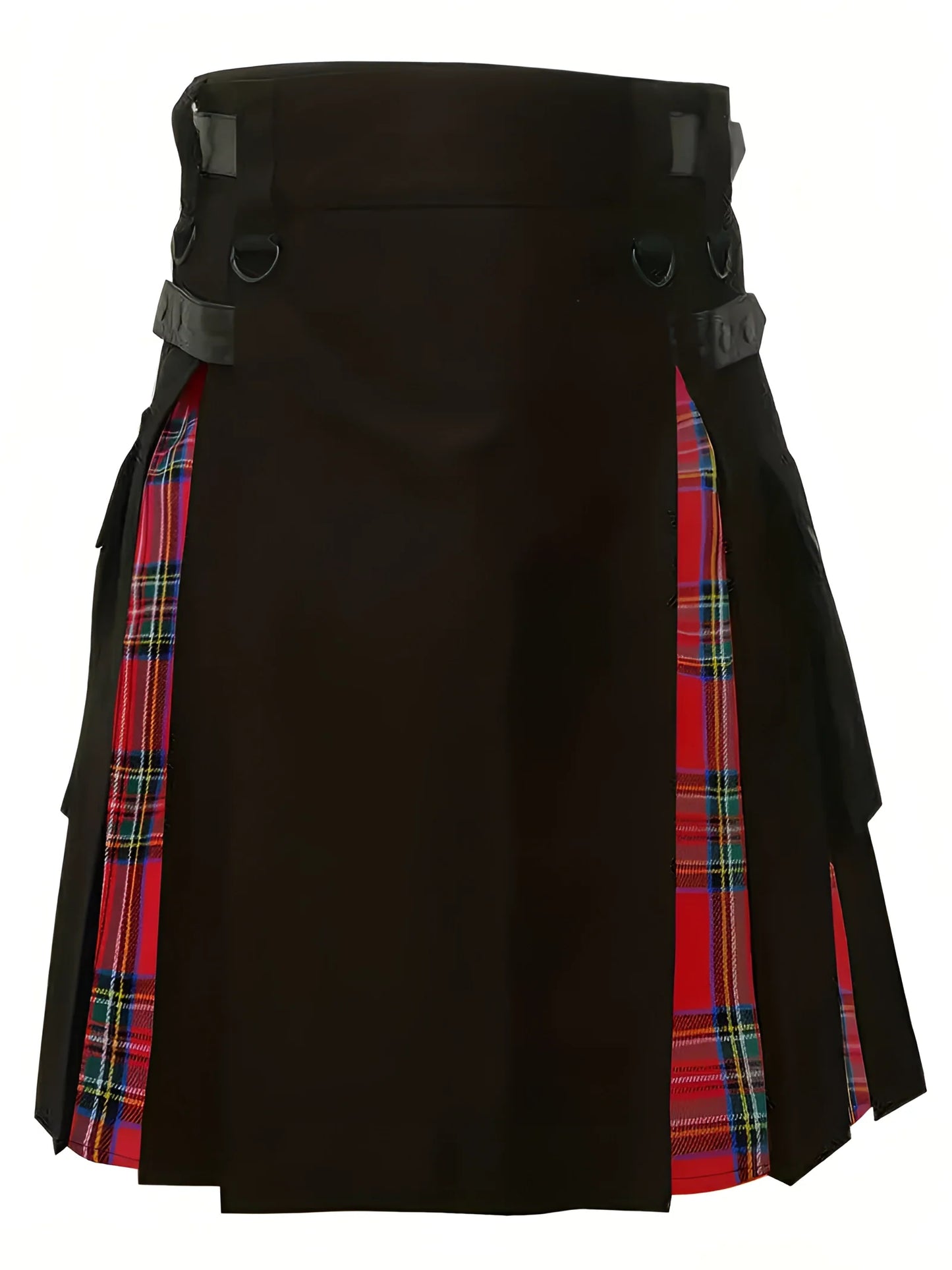 Damen Asymmetrischer Schwarz Tartan Kilt Rock Schnalle