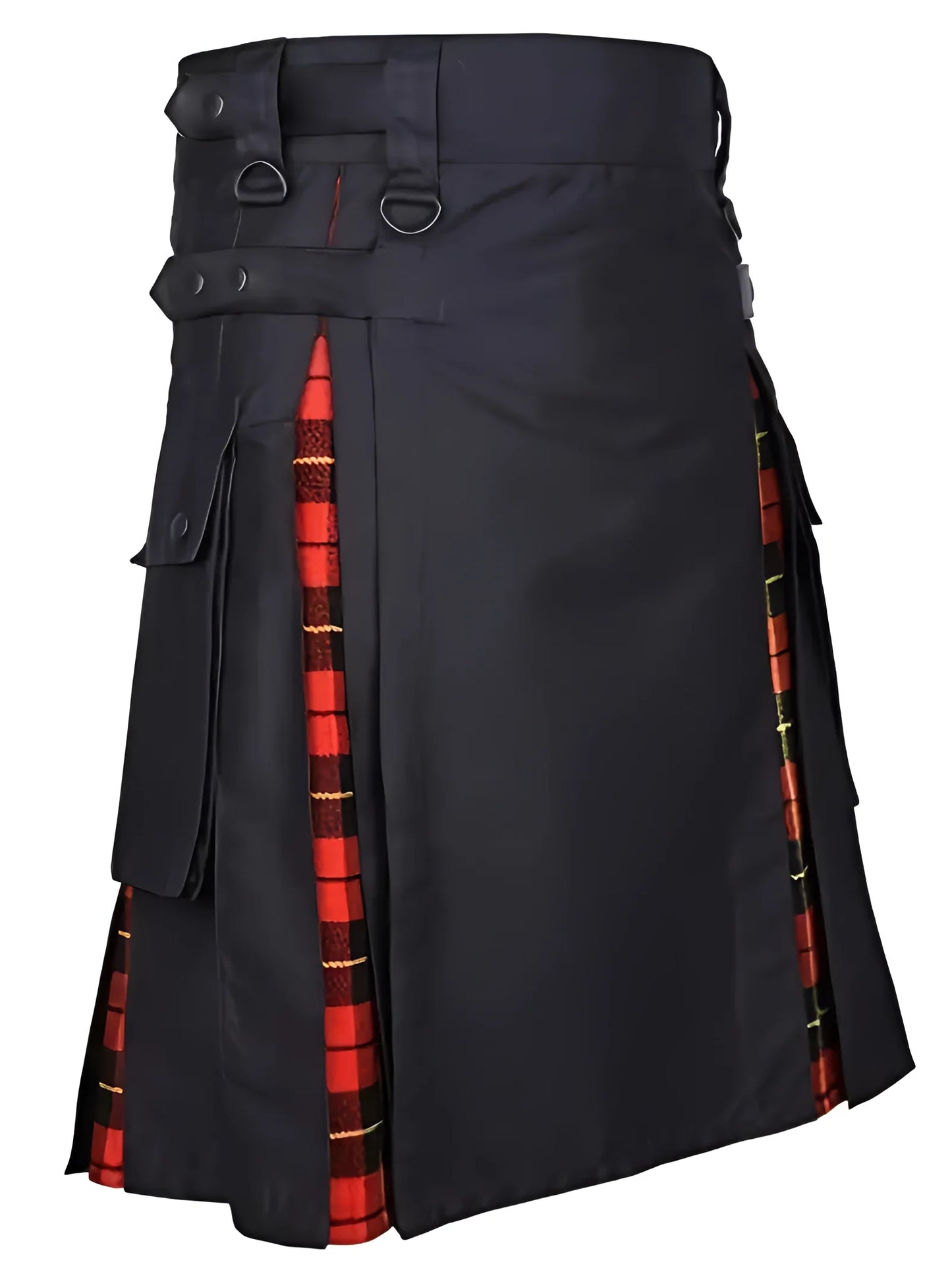 Damen Asymmetrischer Schwarz Tartan Kilt Rock Schnalle