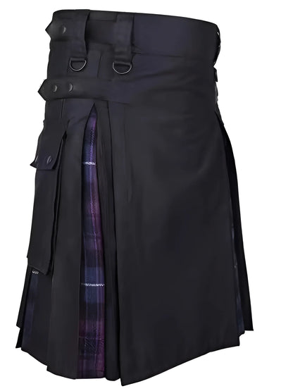 Damen Asymmetrischer Schwarz Tartan Kilt Rock Schnalle