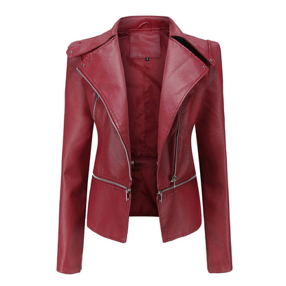 Damen Slim Fit Lederjacke Mit Peplum Design