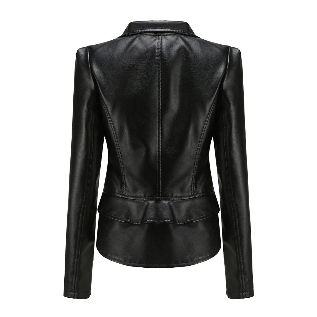 Damen Slim Fit Lederjacke Mit Peplum Design