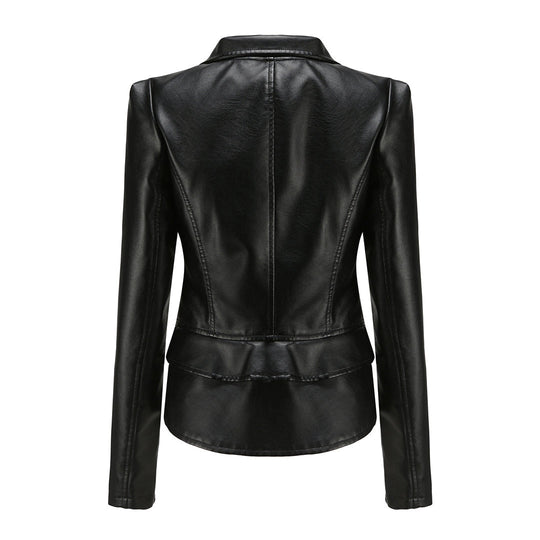 Damen Slim Fit Lederjacke Mit Peplum Design