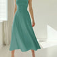 Damen Teal Midi Kleid Mit Quadrat Ausschnitt Und A Linien Design