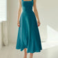 Damen Teal Midi Kleid Mit Quadrat Ausschnitt Und A Linien Design