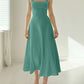 Damen Teal Midi Kleid Mit Quadrat Ausschnitt Und A Linien Design