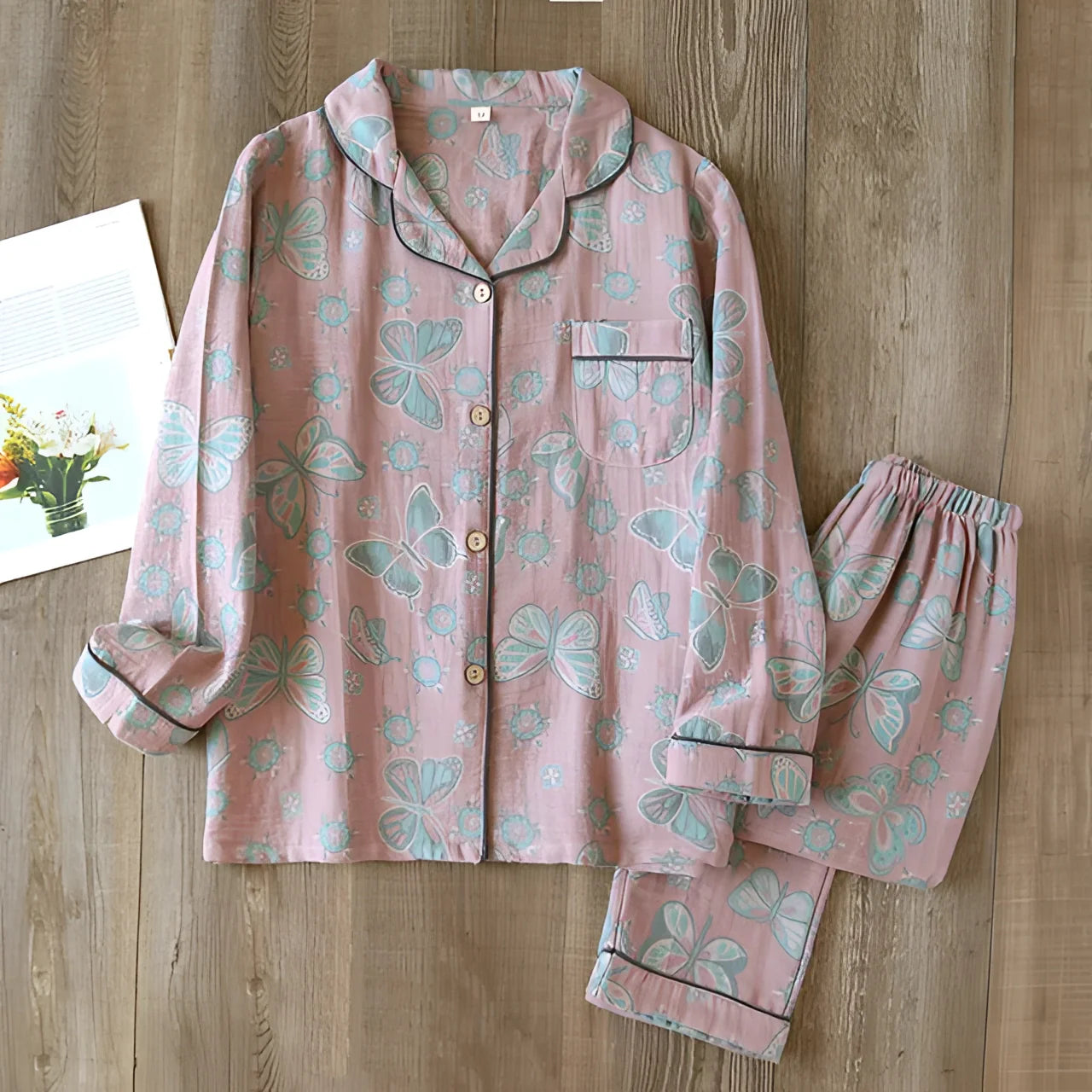 Damen Pyjama Set Baumwolle Langarm Elastikbund