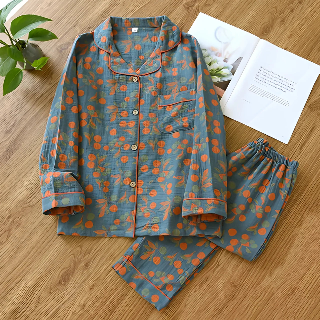 Damen Pyjama Set Baumwolle Langarm Elastikbund