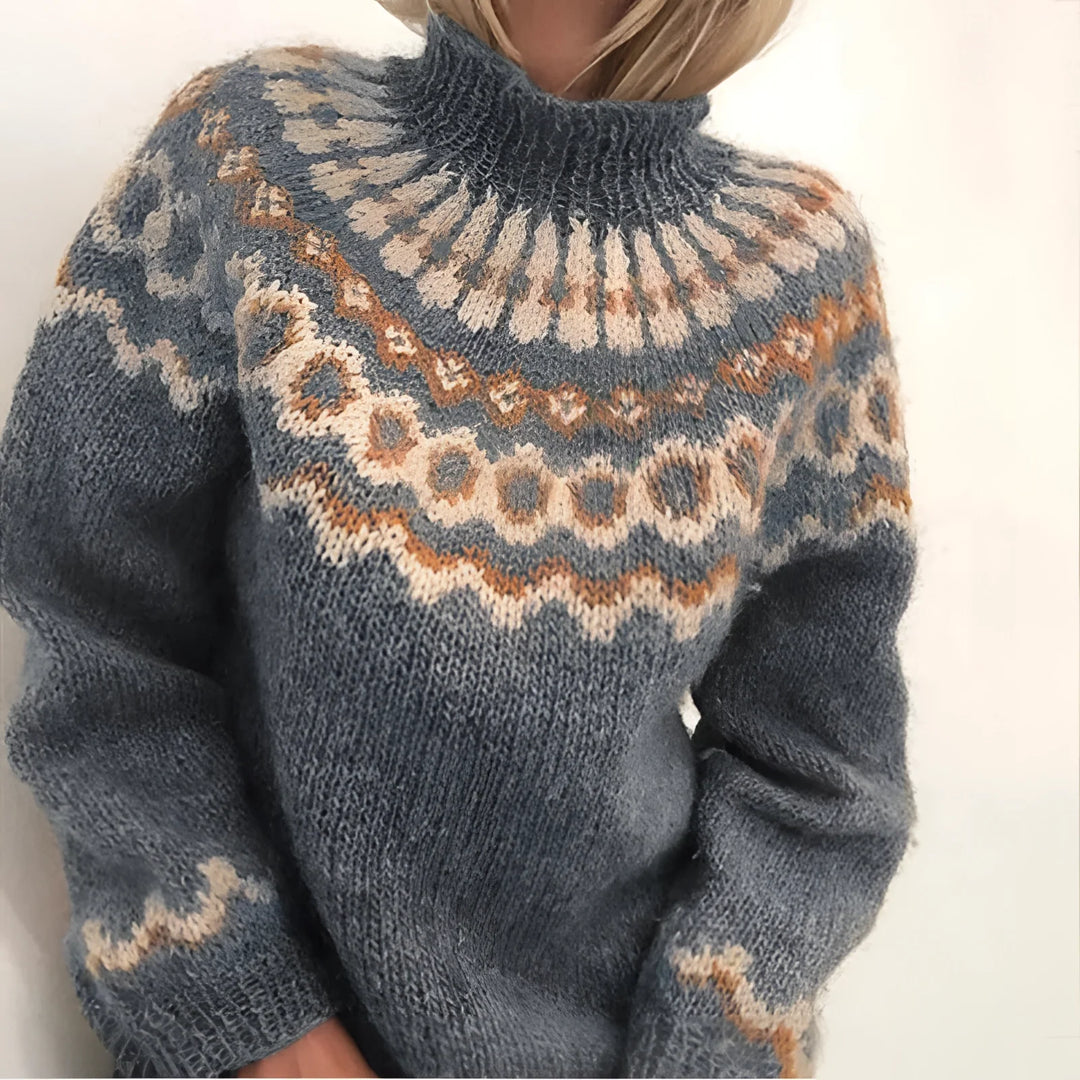 Fudus Herrenpullover - Wollpullover Fair Isle Kragen Grauer Winterpullover