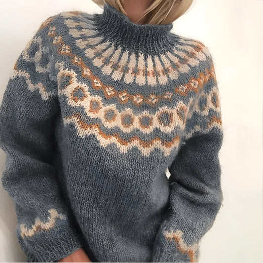 Fudus Herrenpullover - Wollpullover Fair Isle Kragen Grauer Winterpullover