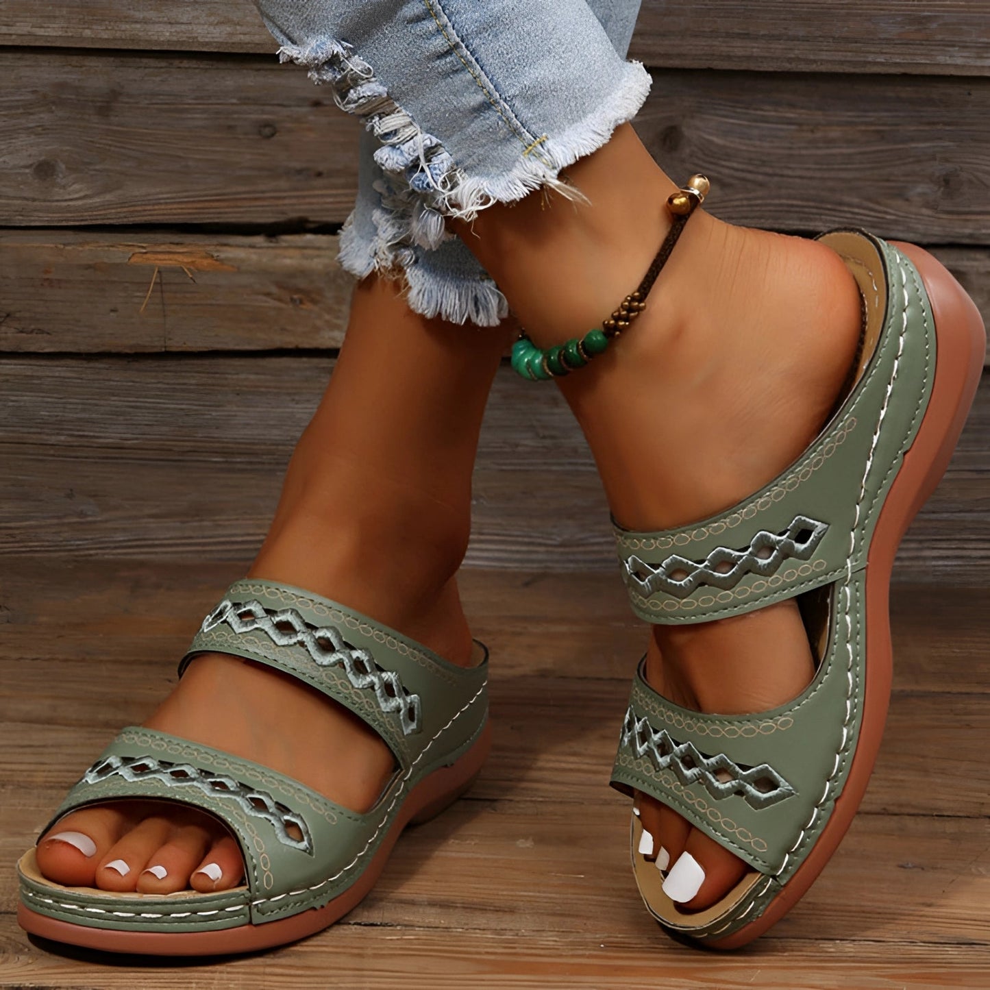 Damen Leder Plateau Sandalen Sommer